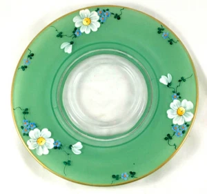 PLACA VERDE VINTAGE CON FLORES PINTADAS A MANO, CENTRO TRANSPARENTE Y ADORNO DORADO - Imagen 1 de 2