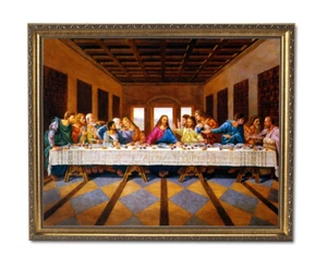 Cuadro de pared religioso de Jesucristo La Última Cena impresión artística enmarcada en oro - Imagen 1 de 4