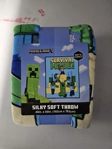 NEW, MINECRAFT SURVIVAL MODE SILKY SOFT THROW BLANKET, 40 X 50 - Picture 1 of 2