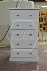 HANDMADE CAMBRIDGE 5 DRAWER SLIM CHEST IN WHITE (NOT FLATPACKED) - Picture 1 of 9