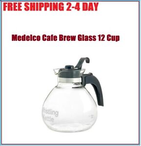 Medelco 12 Cup Glass Stove Pot Top Drip Free Spout Whistling Kettle, BPA Free