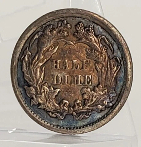 1872 Seated Liberty Half Dime, circulated coin with beautiful blue toning Cover