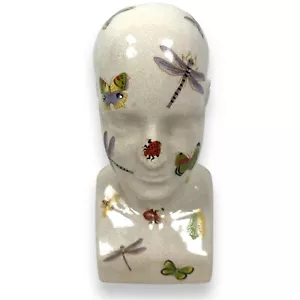Phrenology Bust Head In Occult and Magic Statue White Ceramic Butterflies Decor - Picture 1 of 11
