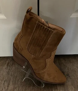 Sam & LIbby SZ 11 Suede Brghtn Wstn Bootie Toffee NEW..Cowboy Booties..Side Zip - Picture 1 of 5