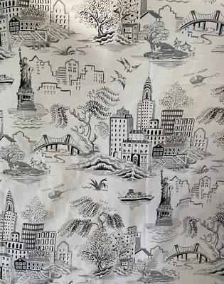 New York Fabric Genevieve Gorder 1Y White Black Scenic Toile B5 - Image 1 of 4