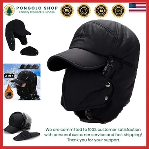Men's Winter Trapper Hat with Faux Fur Ear Flaps & Face Mask - Warm & Waterproof - Picture 1 of 9