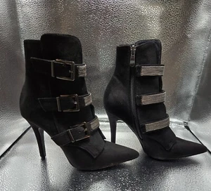 Venus 3 Schnallen Stiefeletten schwarz Wildleder 4" Absatz Größe 8 - Bild 1 von 18