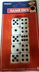 SET OF 10 SIX SIDED SQUARE DICE WHITE WITH BLACK PIP DIE PLAY MANY GAMES NEW - Picture 1 of 7
