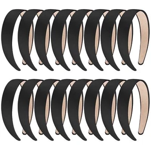 16 Satin Headbands 1 Inch Black DIY Plain Hair Headbands for Women Girls - Picture 1 of 7