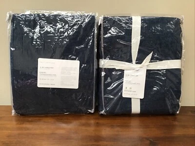 NOVO 2 painéis de cortina Pottery Barn EMERY linho blackout meia-noite azul marinho 50x84" - Imagem 1 de 4