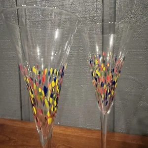 Confetti Champagne Flute Glasses Art Glass 11” - Picture 1 of 13