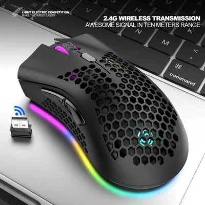2.4GHz Lightweight Wireless Gaming Mouse Honeycomb 1600DPI Adjust RGB Backlit - Image 1 of 4