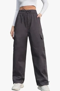 New HEEKPEK Cargo Pants SIze Small Black High Waist Drawstring Straight Wide Leg - Picture 1 of 4