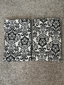 Pier 1 Black Beige Damask Curtain Panel Drapes Set Of Two 52 X 84 - Picture 1 of 17