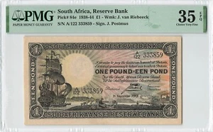 SOUTH AFRICA 1 Pound 1942 (21.9.42) P-84e, PMG 35 VF+ Choice, Nice Grade. - Picture 1 of 2