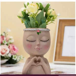 Face Planter Pot Head Cute Unique Small Succulent Cactus Indoor Resin Flower Pot - Picture 1 of 16