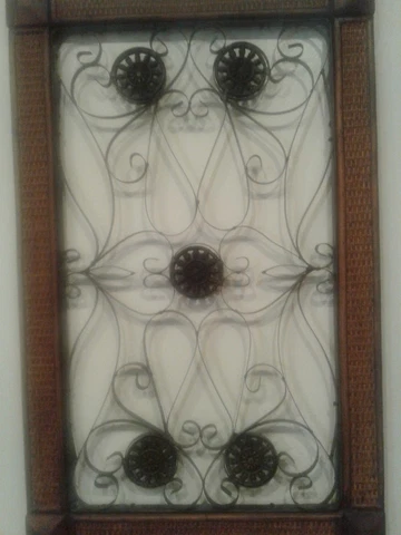 Wood And Black Metal Weave Rattan Wall Hanging Decor 27" X 17" X 1" Cover