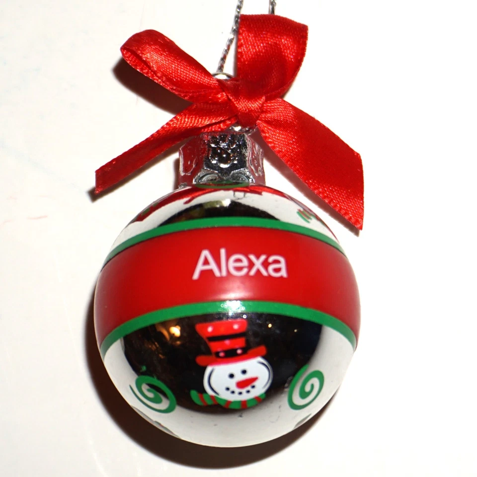 Alegre muñeco de nieve adorno de Navidad bola entera nombres preimpresos plateados elige PEQUEÑO Foto 1 de 1