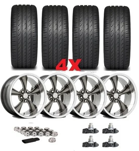 18 AMERICAN RACING WHEEL TIRE PACKAGE GRAPHITE GUNMETAL THRUST AMERICAN BOSS - Picture 1 of 14