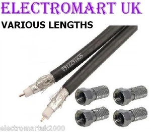 RG6 BLACK TWIN COAX SATELLITE SKY PLUS HD SHOTGUN CABLE + F PLUGS - Picture 1 of 1