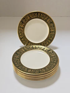 Set (6) Vintage Wedgwood Florentine "Arras Green" W4170 Luncheon Plates 8-1/8" - Picture 1 of 5