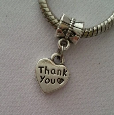 Thank you Heart Dangle Bead Fit Most European Charm Bracelet More opt - Image 1 of 3