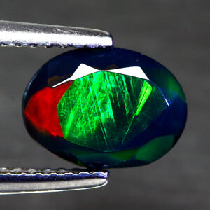 Oval Cut 1.30ct 9.4x7.1mm Natural Floral Flash Play Of Color Black Opal Amazing
