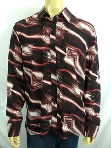 KENNETH COLE NY LS bottoni rockabilly astratto rosso nero vulcano vortici uomo XL - Foto 1 di 7