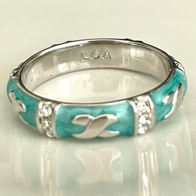 LGA Lauren G Adams Turquoise Enamel Rhinestones Ring Size 9 - Image 1 of 3