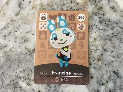 FRANCINE 299 Animal Crossing Amiibo Authentic Nintendo Mint Card From Series 3