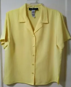 SAG HARBOR 100% POLYESTER YELLOW BUTTON FRONT CAREER BLOUSE SHORT SLEEVE SIZE 12 - Picture 1 of 12