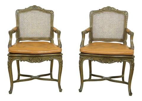 F53483EC: Pair of French Louis XV Style Cane Back & Seat Armchairs Cover