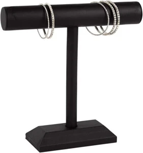 "Lote de 6 pantallas de pulsera de barra en T de un solo nivel joyas de cuero sintético negro 12 x 12""" - Imagen 1 de 2