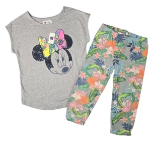 Gap Kids x Disney Minnie Mouse Capris Outfit XL 12 Tropical Botanical Sparkles - Picture 1 of 16
