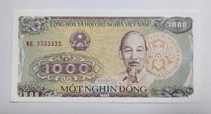 Viet Nam 1988 / 1,000 Dong 3` Solid Serial number 3333333 Gem UNC - Picture 1 of 3