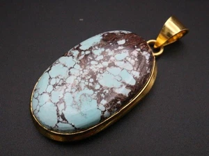 GJ69 GW TÜRKIS OVAL ca 43ct XL  VERG.  SILBER-ANHÄNGER TOP +KETTE / LEDER! - Bild 1 von 2