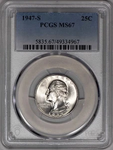 1947-S Washington Quarter 25c PCGS MS67 - 100% White! - Picture 1 of 3