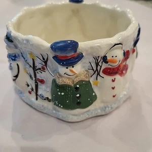 St. Nicholas Square Dip Candy Bowl Snowman Design 5" Button Up - Picture 1 of 11