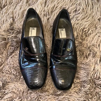 Moreschi 男式鸵鸟皮革帽鞋乐福鞋 8 码意大利制造豪华鞋 — 第 1/4 张图片