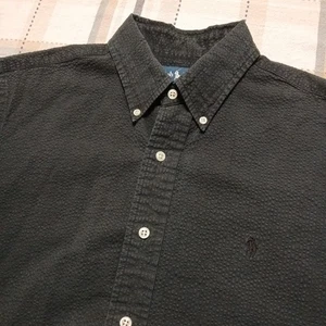 Camicia Ralph Lauren uomo M nera 100% cotone Seersucker con bottoni S/s vestibilità classica - Foto 1 di 6