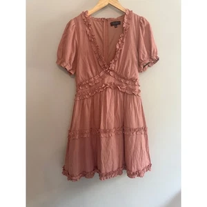 Mini Vestido Trixxi con Volantes Cuello en V Manga Corta Rosa Fiesta de Verano - Imagen 1 de 6