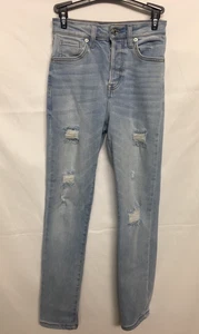 Pantalones de mezclilla ajustados de tiro alto Forever 21 para mujer talla 24 lavado ligero desgastado - Imagen 1 de 18
