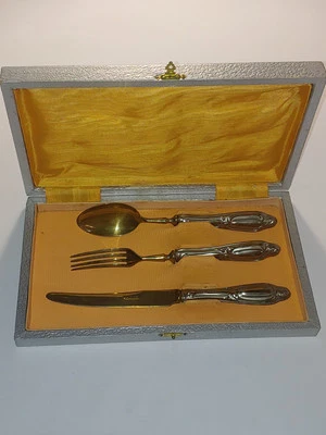 Solingen - Set posate dolce dessert - Lame dorate e manici in argento 800 - Immagine 1 di 3