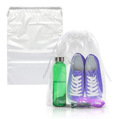 Clear Drawstring Bag, 18 x 24 in 500 Pack Clear Plastic Drawstring Bags 2 Mil - Image 1 of 4