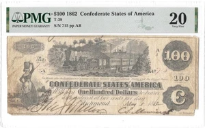 T-39 May 5, 1862 First Day Issue $100 Confederate Train Straight Steam PMG VF20 - Picture 1 of 5