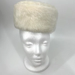 Vintage Cream Faux Fur Fascinator Pillbox Hat Lined One Size - Picture 1 of 7
