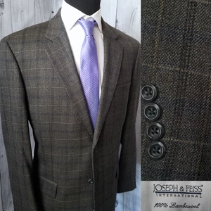 Giacca cappotto sportivo Joseph Feiss uomo blazer lana agnello oliva a quadri 44R piccolo difetto - Foto 1 di 22