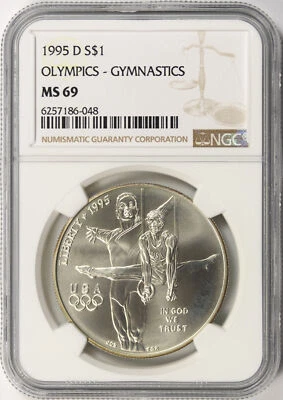 1995-D $1 Olympics Gymnastics Commemorative Silver Dollar NGC MS69 - Image 1 of 2