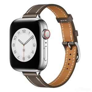 Ultra-narrow Genuine Leather Band For Apple Watch ultra 49mm iWatch Strap 9 8 7 - Picture 1 of 21