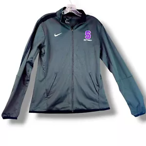 Nike Trainingsjacke Herren M grau bestickt Softball Training Reißverschluss schwarz gestreift - Bild 1 von 13